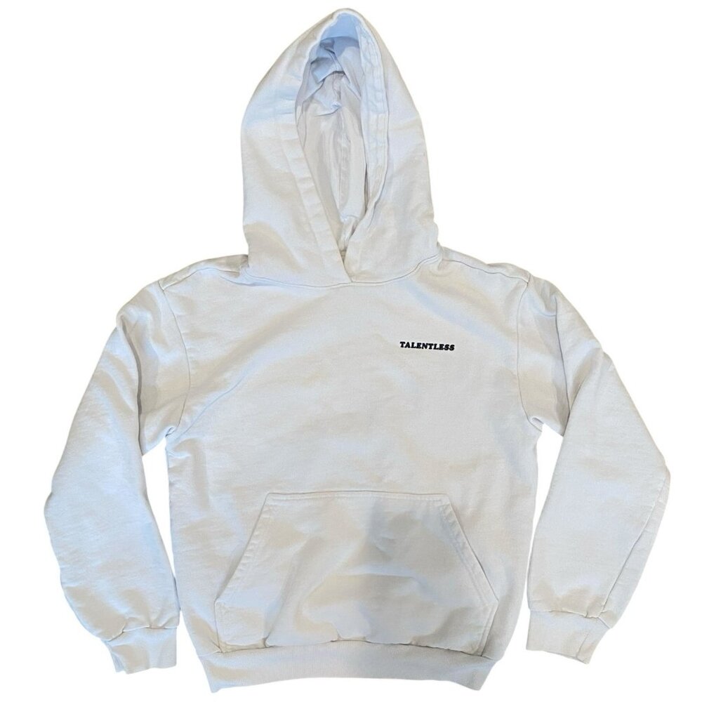 TALENTLESS White Please Wash Your Hands Hoodie Logo Graphic Sweatshirt SMALL